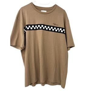 Mens BALLY Checkered Stripe Crewneck T-Shirt Canapa Brown Shirt Designer